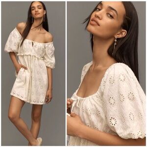 Pilcro NWT Anthropologie puff sleeve eyelet white romper playsuit